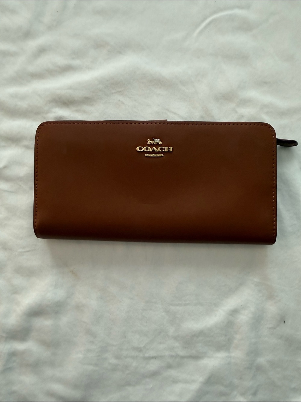 Coach Chestnut Brown Leather Zip Wallet with Gold Logo
